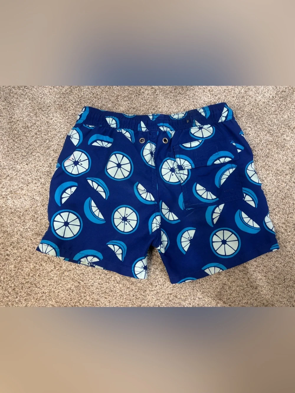 Tom & Teddy Blue Swim Trunks with Citrus Pattern 3/4 Beachy Summer Toddler Boy